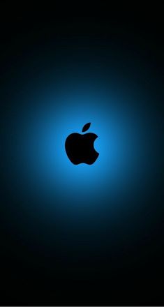 an apple logo on a black background with blue light in the middle and dark side