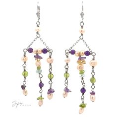 Festive Dangly Multicolor Earrings Materials: .925 Sterling Silver, Multicolor Beads, Synthetic Pearl Dimensions: 90mm length Multicolor Earrings, Beaded Earrings, Beads, Sterling Silver, Silver, Bead Earrings