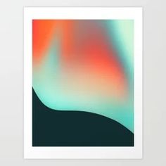 an abstract painting with green, orange and pink colors in the background art print by artist mark