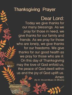 a thanksgiving prayer with an image of flowers and leaves in the center, on a black background