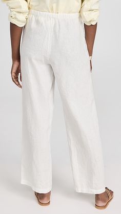 RAILS Emmie Linen Pants | Shopbop Relaxed White Linen Bottoms, Linen Pull-on Pants For Vacation, Vacation Linen Pants With Pull-on Style, Pull-on Linen Pants For Vacation, Linen Pull-on Trousers, White Relaxed Fit Linen Bottoms, Relaxed Linen Bottoms With Elastic Waistband, Linen Tapered Leg Pull-on Bottoms, Linen Tapered Leg Bottoms With Pull-on Style