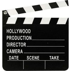 a black and white movie clapper with the hollywood production logo on it's side