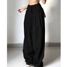 Style: Women's Wide Leg PantsPant Style: Wide Leg Pants Length: Full Length Front Style: Pleated Waist Type: High Fit Type: Loose Elasticity: Non Stretch Closure Type: Zipper Fly Pattern Type: Solid Decoration: Shirring Material: Polyester, Spandex Fabric Type: Woven Size Waist Hips Pant Length S 27.95 37.80 40.16 M 29.53 39.37 40.94 L 31.10 30.94 41.73 High Waist Baggy Harem Pants, High Waist Baggy Solid Color Harem Pants, Solid Color High Waist Baggy Harem Pants, Fitted Wide-leg Harem Pants With Pockets, Loose Wide Leg Pants, Jumpsuit Outfit, Polyester Spandex Fabric, Party Dress Short, Pant Length