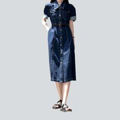 Introducing the 2023 Spring-Summer Collection's A-line Buttoned Elongated Denim Dress ââ‚?channeling the best of 90s grunge style in a vogue silhouette!Why It's A Must-HaveThis timeless denim dress is the perfect blend of vintage and modern; it's a enduring wardrobe staple that will never go out of flair. The A-line shape and buttoned closure add a sense of sophistication. while the stonewashed finish provides a unique edge. Whether you're heading to a summer soiree or a casual gathering with fr Denim Dresses Online, 90s Grunge Style, Long Denim Dress, Vogue Style, 90s Fashion Grunge, Womens Denim Dress, Timeless Wardrobe Staples, Summer Soiree, Lined Jeans