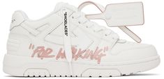 Low-top buffed leather sneakers in white. · Perforated detailing at toe · Zip-tie at lace-up closure · Leather logo patch at padded tongue · Padded collar · Text printed at outer side · Logo appliqué at sides · Logo patch at heel counter · Mesh lining · Treaded rubber sole Supplier color: White/Pink Designer White Sneakers With Logo-print Tongue, Casual Sneakers With Logo-print Tongue And White Sole, White High-top Sneakers With Logo-print Tongue, Casual High-top Sneakers With Logo-print Tongue And White Sole, Casual High-top Sneakers With Logo-print Tongue, Designer White High-top Sneakers With Logo, White Casual High-top Sneakers With Logo, Designer White Sneakers With Laces, Logo Sneakers For Spring Streetwear