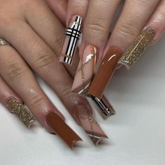 Colorful fallen leaves, pumpkins, brown tones, and burnt orange are just a few things you will see on these fall nail designs. #autumnnails #fallnails2022 #fallnailcolors #fallnailart Fall Baddie Nails, Fallnails Autumn, Blue Diamond Nails, Nail Designs And Colors, November Nail Designs, Baddie Instagram, Fall Baddie, Funky Nail Designs, Natural Acrylic Nails