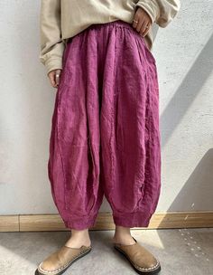 Womens linen pants, retro linen pants, loose linen pants, Oversized bloomers, casual harem pants Womens Linen Pants, Loose Linen Pants, Red Bean, Oversize Casual, Bleu Violet, Linen Color, Pants Loose, Bean Paste