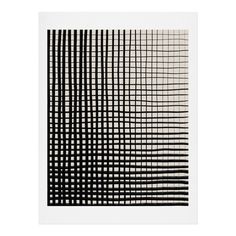 an abstract black and white painting with lines on it's side, against a white background