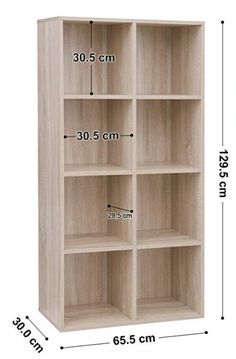 the measurements for an open bookcase with four shelves and one shelf on each side