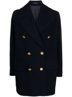 double-breasted notched-lapels coat from TAGLIATORE featuring navy blue, virgin wool blend, gold-tone buttons, notched lapels, double-breasted button fastening, long sleeves, two side flap pockets and straight hem. Size Info IT Color Detail Blue Made In Italy Material Exterior: Virgin Wool 80%, Polyamide 20% Lining: Cupro 100% Season One Fall-Winter Season Two Fall-Winter Product coats Brand Tagliatore Size And Fit This piece fits true to size. We recommend you get your regular sizeModel is 1,75m / 5ft 8in wearing size 40 (IT) Trench Dress, Lapel Coat, Latest Fashion Design, Trench Jacket, Cape Coat, By Malene Birger, Blazer With Jeans, Double Breasted Coat, Knitwear Cardigan