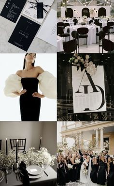 black and white wedding decor with flowers