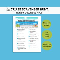 the cruise scavenger hunt instant printable for kids and adults to play with