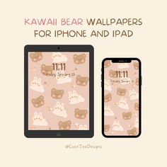 an iphone and ipad with teddy bear wallpapers