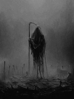 a man with long hair holding a stick in the fog