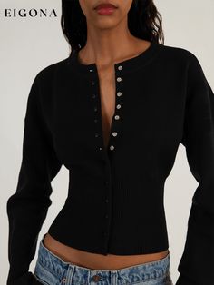 New Women's Fit Sexy Cardigan Button Sweater – EIGONA Chic Fitted Cardigan With Buttons, Chic Fitted Sweater With Button Closure, Trendy Fitted Cardigan With Button Closure, Trendy Fitted Button-up Cardigan, Solid Fitted Cardigan With Button Closure, Fitted Solid Cardigan With Button Closure, Trendy Fitted Button-up Sweater, Fitted Cardigan With Button Closure, Slim Fit Winter Tops With Button Closure