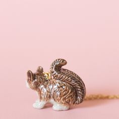 You'll look bright-eyed and bushy-tailed every time you wear this little squirrel necklace! Squirrel Necklace, Hand Painted Pendant, Love For Animals, Unique Necklace, Fine Porcelain, Unique Necklaces, Nature Lovers, Steel Chain, Hand Painted