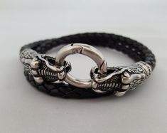 Black Onyx Dragon Bracelet Renaissance Jewelry Medieval - Etsy Elegant Adjustable Jewelry With Dragon Design, Elegant Adjustable Dragon Design Jewelry, Gothic Silver Metal Leather Bracelet, Adjustable Silver Fantasy Bracelet, Viking Style Metal Bracelet Jewelry, Black Viking Metal Jewelry, Fantasy Style Silver Bracelet, Handmade Viking Style Bracelet, Viking Style Silver Bracelet For Gift