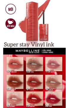 Maybelline Ink Vinyl, Vinyl Lipstick Maybelline, Maybelline Lipstick Vinyl, Vinyl Lipstick, Maybelline Vinyl Ink, Superstay Maybelline, Korean Skincare Products, Lip Color Makeup, Makeup Shades