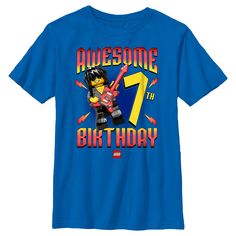 a blue lego birthday shirt with the number four on it