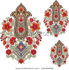 an embroidered design with red flowers and paisleys on white background stock photo, royalty