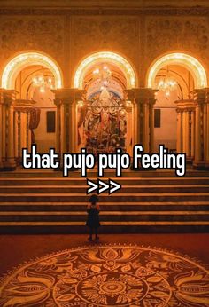 someone standing in front of a church with the words that puo puo feeling