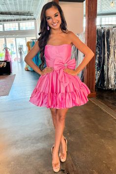 Get ready to twirl the night away in this Pink Strapless Ruffle Homecoming Dress! The strapless design and bow detail add a touch of elegance, while the playful ruffle skirt creates a fun and flirty look. Perfect for homecoming or any dance, this mini dress will make you stand out on the dance floor.
Product Details


SKU: MD1046
Taffeta Fabric
Mini Length
Size: US 0-16. Check our Size Chart to get your correct size. 
Recommend custom size for plus size.
Free custom size service is available. Email your exact measurements once order is placed. 
Fully lined & Built with bra
Processing time: 10-15 business days. 
If you want to speed up your dress processing time, please put in the link of rush order fee into your shopping cart to check out with the item you want. And email us the date when Hot Pink Party Dresses, Short Princess Dress, Homecoming Pictures, Fancy Stuff, Pink Party Dresses, Taffeta Fabric, Pink Homecoming Dress, Short Party Dress, Sequin Prom Dresses