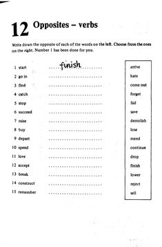 an english worksheet with the words and numbers for each word, which are in different