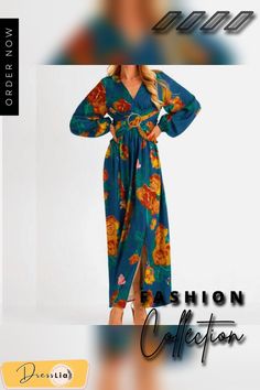 Sexy V-neck Split Boho Holiday Long Dress Spring Autumn Casual Long Sleeve Pleated Dress Elegant Vintage Printed Chiffon Dresses Casual Multicolor V-neck Long Sleeve Dress, Casual Multicolor Long Sleeve V-neck Dress, Fall Floral Print V-neck Boho Dress, Chic Floral Print V-neck Long Sleeve Dress, Fall Abstract Print V-neck Dresses, Print Chiffon Dress, Drape Sleeves, Autumn Dress, Vintage Floral Print