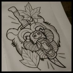 a drawing of a monkey with leaves on it's head