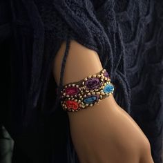 Lace With Colorful Pattern And Magnetic Clasp. *One Bracelet Elegant Multicolor Bracelets For Festival, Handmade Bracelets For Party, Handmade Party Bracelets, Bohemian Purple Bracelets For Party, Bohemian Purple Bracelet For Party, Purple Beaded Bracelets For Party, India Inspired, Magnetic Clasp, Color Patterns