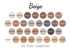 the color swatches for bejee, which are available in various colors and sizes