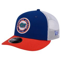 Represent your favorite college squad when you wear this Throwback Circle Patch 9FIFTY Trucker hat. Featuring colors and graphics inspired by your Florida Gators, this cap is the perfect way to top off any game day look. With mesh panels for extra breathability and a snapback closure that ensures an ideal fit, this New Era hat is an essential piece of Florida Gators fan gear. Material: 100% Polyester Heat press applique Officially licensed Snapback Structured fit Brand: New Era One size fits mos Sporty Trucker Hat With Curved Brim For College, Collegiate Style Sports Trucker Hat With Flat Brim, Collegiate Flat Brim Trucker Hat For College, Collegiate Team-colored Trucker Hat With Flat Brim, Collegiate Fan Merchandise Snapback Hats, Team-colored Flat Brim Trucker Hat For Sports Events, Sporty Flat Brim Trucker Hat For Fan Merchandise, Collegiate Hats With Logo Patch For Game Day, Throwback Trucker Hat For Sports Events