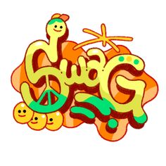 the word gang written in graffiti style with peace symbols and stars on top of it