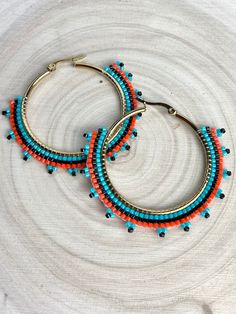 1.75 Blue, Red & Black Glass Bead Beaded Gold Plated Stainless Steel Hoop Hoops Earrings Ear Wires - Etsy Canada Adjustable Large Beaded Hoop Earrings As Gift, Adjustable Hoop Earrings With Black Beads, Adjustable Black Beaded Hoop Earrings, Blue Hoop Earrings With Colorful Beads, Blue Hoop Jewelry With Colorful Beads, Adjustable Hoop Beaded Earrings With Black Beads, Adjustable Red Hoop Earrings With Dangling Beads, Red Hoop Earrings For Festival, Multicolor Hoop Earrings With Large Beads