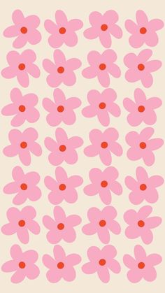 pink flowers with red dots are arranged in the shape of a rectangle on a beige background