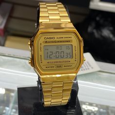 Casio Classic Style Watch Stainless Steel Brand New Item Unisex. Size 34mm Diameter Goldtone Color Gold Digital Watch With Subdials, Classic Gold Chronograph Watch With Date Display, Gold Watch Accessories With Rectangular Analog Dial, Gold Digital Watch With Stopwatch, Classic Gold Chronograph Digital Watch, Classic Digital Watch With Rectangular Dial And Date Display, Classic Gold Watch With Analog Display, Classic Gold Stopwatch Watch Accessories, Classic Gold Watch Accessories With Stopwatch