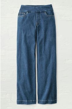 Knit Denim Wide-Leg Jeans - Coldwater Creek Womens Lucky Jeans, Coldwater Creek Outfits, Cute Plus Size Clothes, Wide Legged Jeans, Knit Jeans, Classic Style Outfits, Cute Plus Size, Coastal Grandmother, Clothing Sites