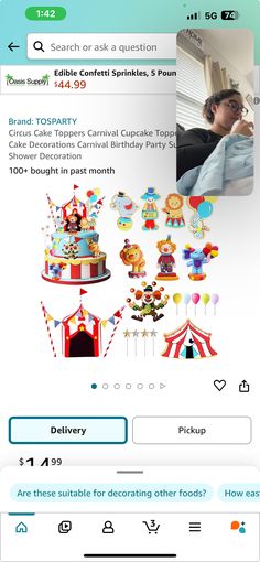 an iphone screen showing the birthday cake and other decorations