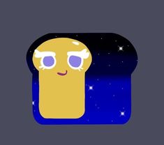 a piece of bread with blue eyes and stars in the background