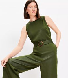 Belted Tank Jumpsuit Wide Leg Workwear Jumpsuits With Tie Waist, Chic Jumpsuits And Rompers With Belt For Workwear, Belted Wide Leg Jumpsuits For Work, Wide-leg Belted Jumpsuit For Work, Belted Wide-leg Jumpsuit For Work, Wide Leg Belted Jumpsuits For Workwear, Workwear Wide Leg Belted Jumpsuits And Rompers, Chic Workwear Jumpsuits And Rompers With Belt Loops, Chic Belted Green Jumpsuits And Rompers