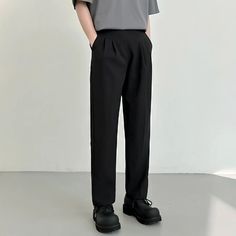 GS No. 127 Casual Loose Pants - Gentleman's Seoul - Business Pants With Pockets, Solid Color Business Pants With Pockets, Casual Ankle-length Business Bottoms, Business Bottoms With Pockets, Black Business Ankle Pants, Casual Business Ankle-length Pants, Casual Ankle-length Business Pants, Business Ankle-length Pants With Pockets, Black Ankle-length Business Pants