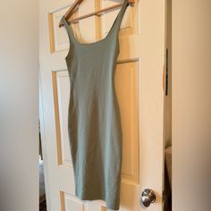 Zara Sage Green Tank Dress. Love This Dress Too Tight On Me. Brand New Without Tags Casual Mid-length Bodycon Dress For Summer, Scoop Neck Bodycon Dress For Date Night In Spring, Fitted Khaki Mini Dress For Spring, Fitted Sleeveless Khaki Dress, Casual Green Bodycon Dress For Brunch, Casual Midi Length Bodycon Dress For Brunch, Casual Scoop Neck Dress For Date Night, Day Out Dress With Scoop Neck And Fitted Style, Day Out Dress With Scoop Neck And Fitted Design