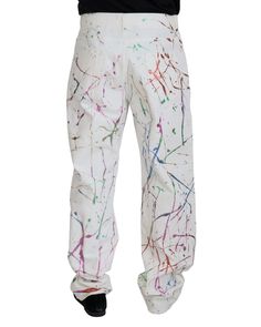 Brand new with tags 100% Authentic Dolce & Gabbana jeans Color splash print Denim pants White color 100% Cotton material Zipper closure Logo details Made in Italy Size on Tag: IT48 | M Spring Straight Leg Bottoms With Paint Splatter, Casual Spring Pants With Paint Splatter, Straight Leg Cotton Jeans With Paint Splatter, Multicolor Wide-leg Cotton Jeans, Multicolor Wide Leg Cotton Jeans, Spring Cotton Bottoms With Paint Splatter, Straight Leg Paint Splatter Jeans, Spring Denim Bottoms With Paint Splatter, Spring Fitted Jeans With Paint Splatter