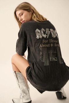 AC/DC 1982 World Tour Distressed Graphic Tee | ShopPromesa Ac Dc Logo, Marathon Tee, Distressed Band Tee, Distressed Graphic Tee, Acdc Logo, Dc Logo, Rock T Shirts, Concert Tees, Concert Tshirts