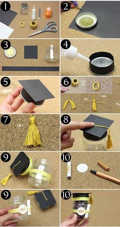 how to make a graduation cap out of an old book and some other things on the table