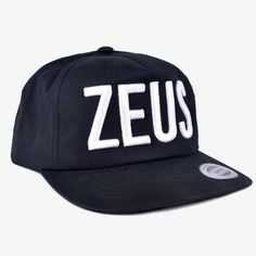 Zeus Black Logo Snapback Hat 5-panel Snapback Hat With Embroidered Logo For Streetwear, Embroidered Logo 5-panel Snapback Hat For Streetwear, Summer 5-panel Snapback Hat With Embroidered Logo, Summer Embroidered Logo 5-panel Snapback Hat, Snapback Hat With Embroidered Logo, One Size, Snapback Hat With Embroidered Logo, Embroidered Snapback Trucker Hat For Streetwear, Snapback Trucker Hat With Letter Embroidery For Streetwear, Summer Baseball Cap With Embroidered Logo And Flat Bill