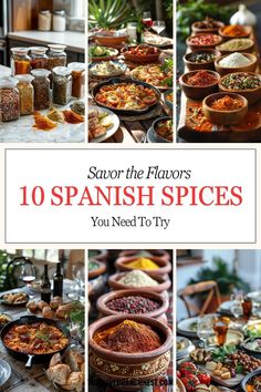 the cover of 10 spanish spices you need to try, with images of different dishes