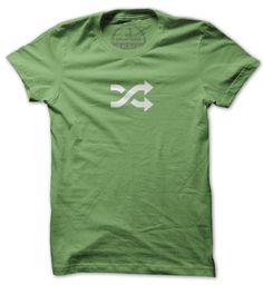 a green t - shirt with an arrow on it's chest and white print