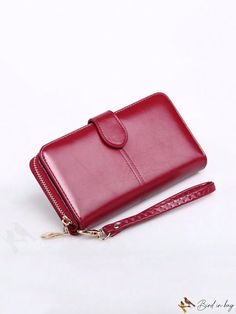 BirdinBag - Classic Red Zippered PU Leather Long Wallet with Vintage Charm Red Rectangular Phone Bag With Card Slots, Red Phone Bag With Card Slots As Gift, Rectangular Red Phone Bag With Card Slots, Red Wallets With Mobile Phone Bag For Daily Use, Red Portable Phone Bag As Gift, Red Wallet With Mobile Phone Bag For Daily Use, Red Rectangular Clutch With Interior Card Slots, Red Phone Bag For Gift, Rectangular Red Clutch With Interior Card Slots