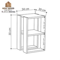 a drawing of a shelf with two shelves on each side and measurements for the height